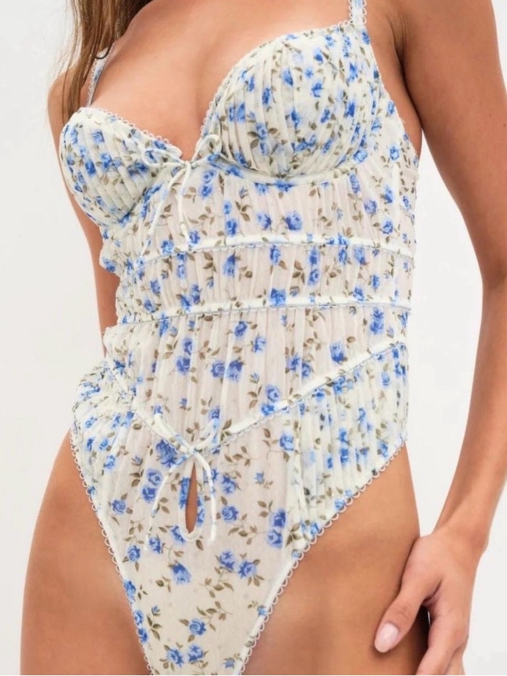 For Love & Lemons Blue Floral Cream One-Piece